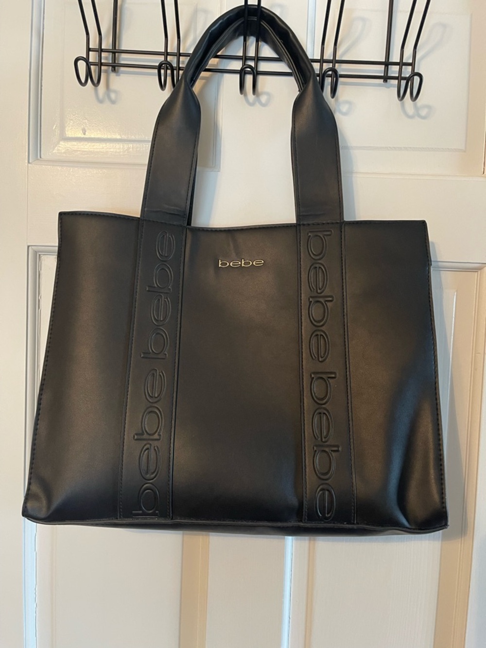 Large bebe Black Logo-Strip Shoulder Tote